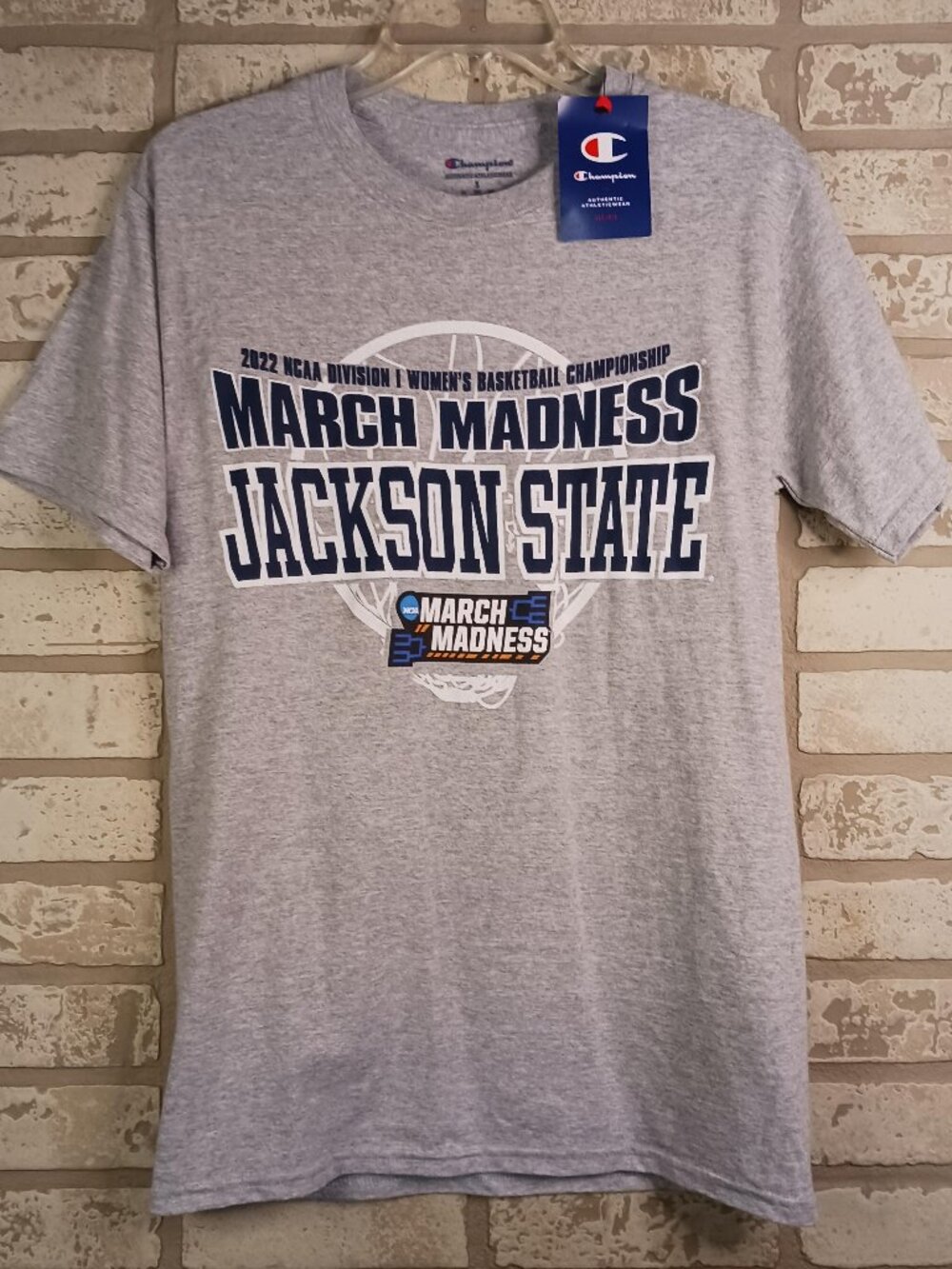 Champion Jackson State Tigers Mens T Shirt Size S Gray 2022 March Madness NCAA